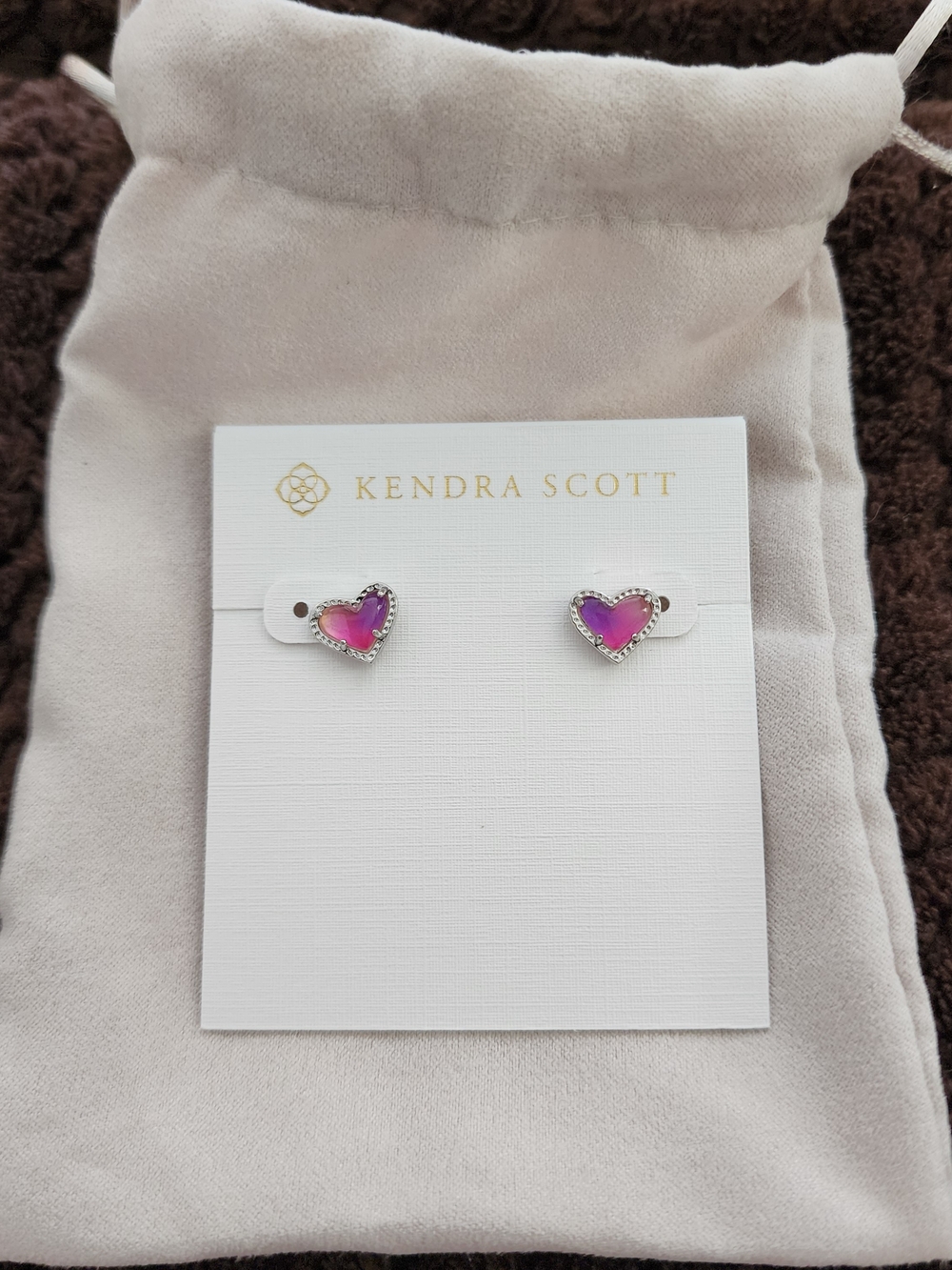 Kendra Scott Purple-Pink Gradient Heart Stud Earrings